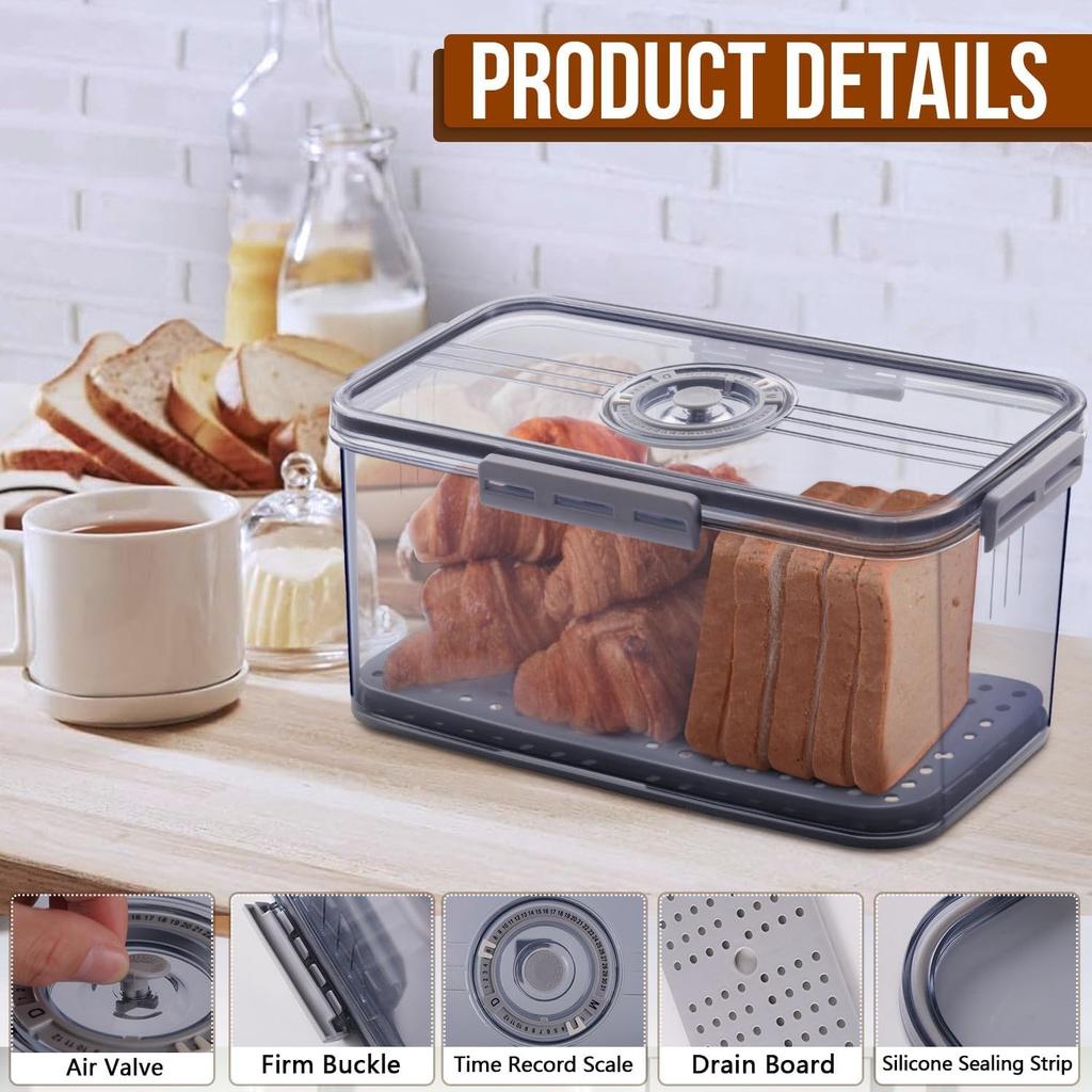 Gifhomfix Bread Box Bread Boxes for Kitchen Counter Airtight, Time Recording Bread Storage Container with Lid, Bread Keeper for Homemade Bread, Toast