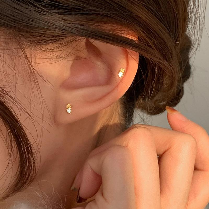 Summer Simple Cubic Zirconia Stud Earrings For Women Tiny Shiny Sparkle Sweet Hypoallergenic Comfortable Sleep Wear Earrings