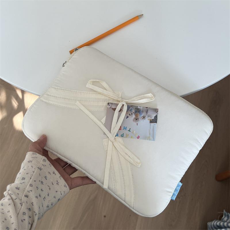 TS JYL laptop bag,Korean INS Bow Drawstring Tablet Sleeve iPad 11 13 Inch Notebook Bag