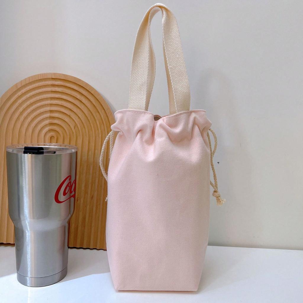 Solid Color Canvas Water Cup Tote Bag Portable  Cup Bag
