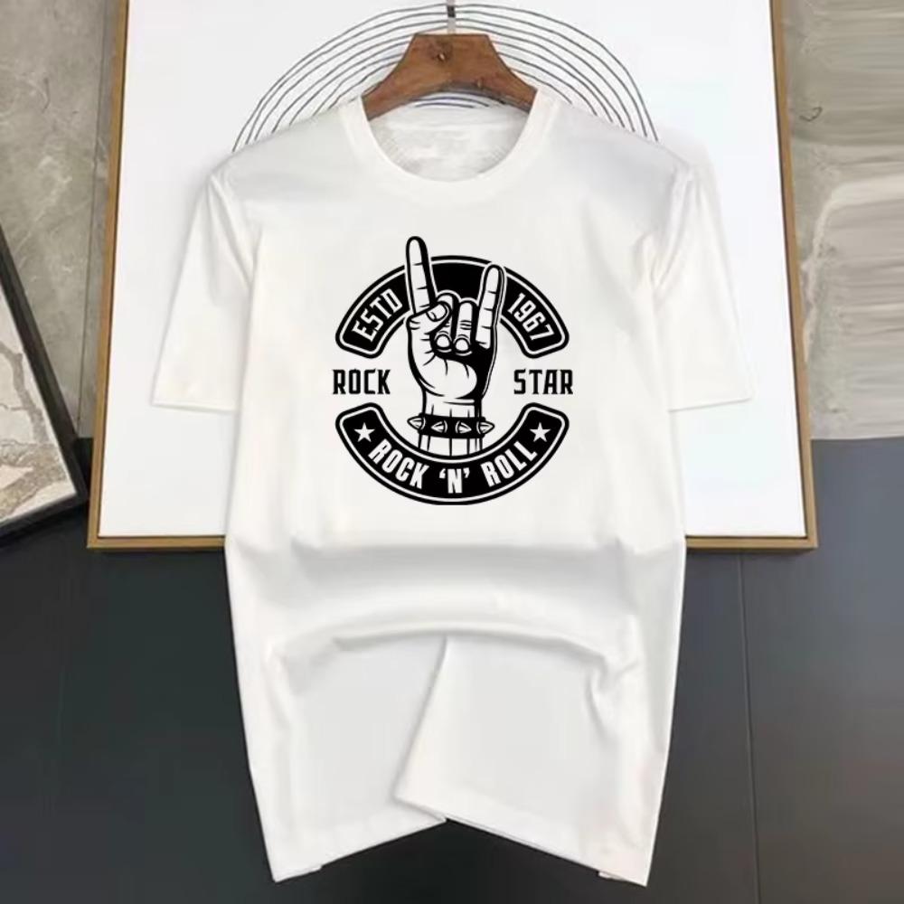 Rock Star Print Men T Shirts Korean Fashion Summer TShirt Casual Clothing Harajuku Short Sleeve Tops Tees Men's