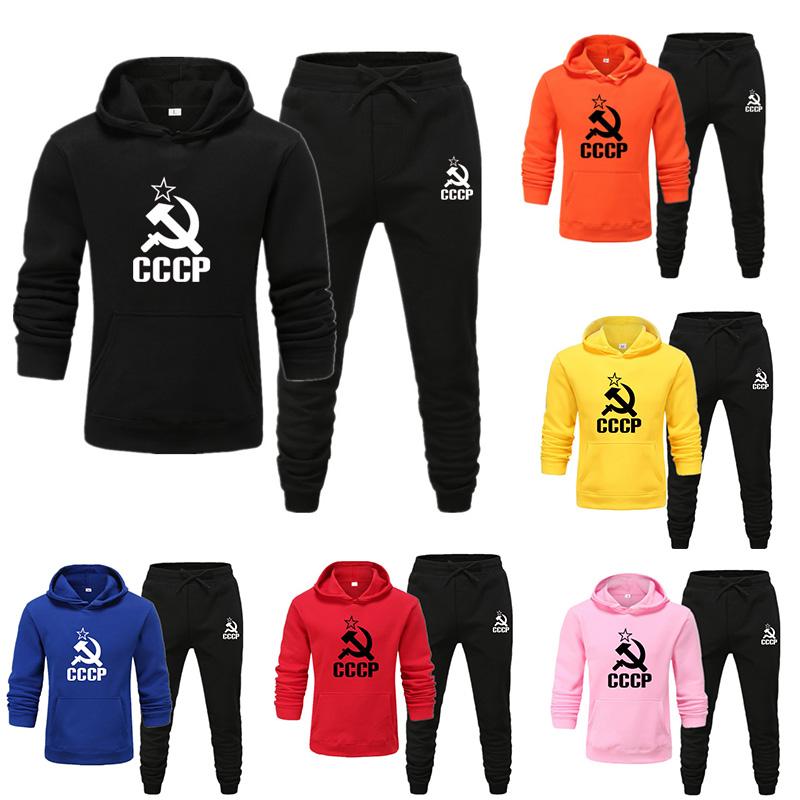 

CCCP принт модный мужской женский парный свитер с капюшоном, комплект спортивной одежды, свитер с капюшоном + спортивные штаны, спортивная одежда для отдыха S белый