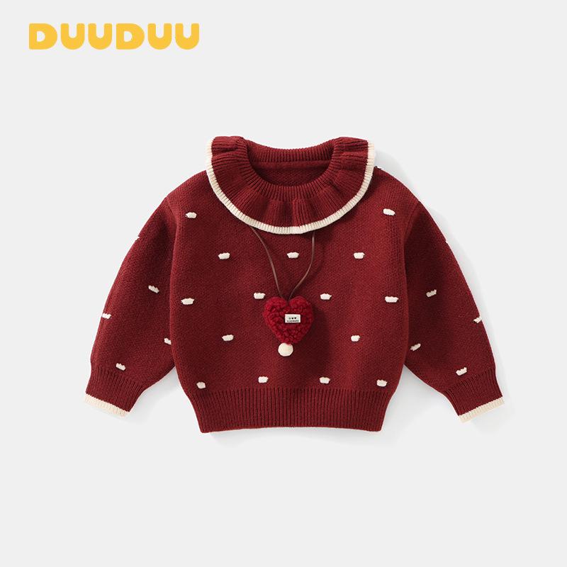 DUUDUU 2025 New Year Toddler Knitwear: Red Girl s Thick Sweater for Autumn/Winter 90 cm красный