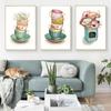 Nordic Vintage kubki na herbatę kwiat współczesna sztuka plakaty na płótnie drukuje malarstwo do kuchni jadalnia dekoracje ścienne do pokoju zdjęcia Home Decor