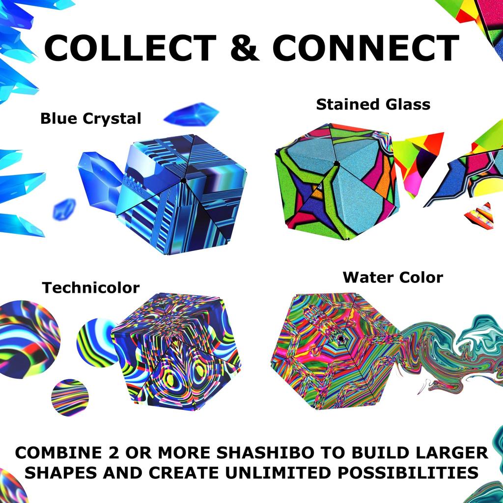 SHASHIBO Shape Shift Box patentierter Fidget Cube mit 36 Magneten Verwandelt sich in über 100 Formen - Preisgekrönt, Seltenerd- - (Blauer Kristall)