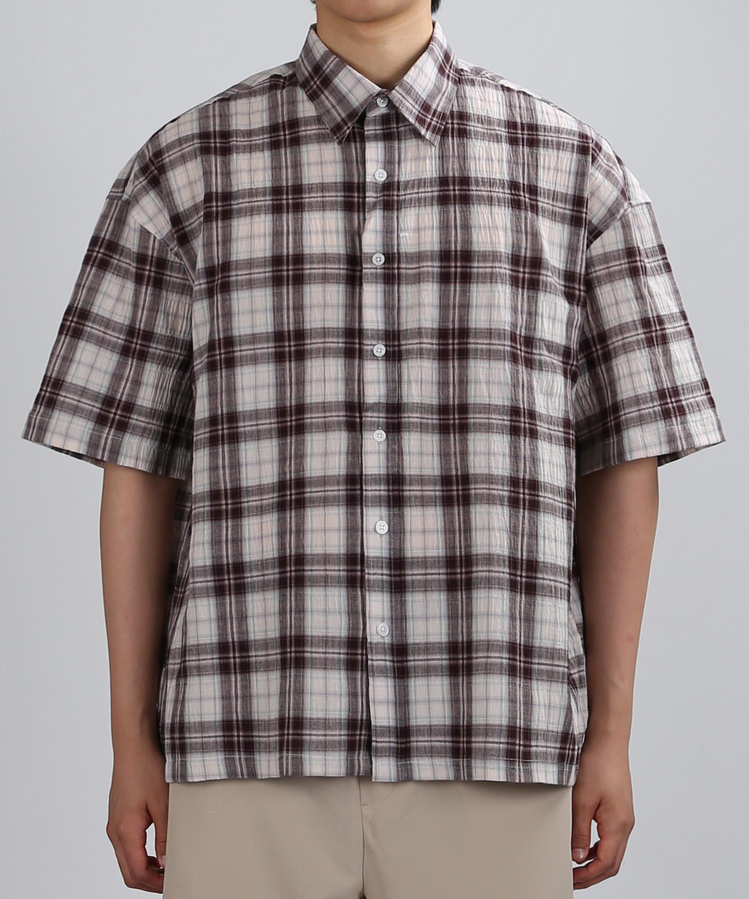 Johnny West Wrinkle Check Half Shirt (Purple Check) 48