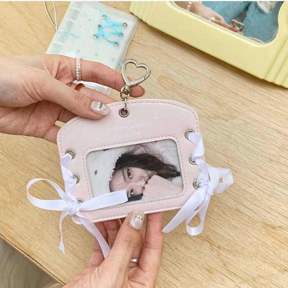 Korean Idol Balletcore Photocard Holder Ribbon DIY PU Photocard Holder ID Card Cover Korean Style Bus Card Holder Student