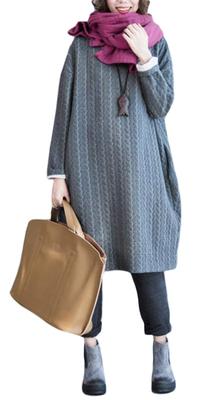 ShuMing Tunic Long Plus Short Solid Color Women's Loose-Fit Dress, Sleeves, Knee-Length, Flattering, Casual, Size, Fall/Winter, Dress, (8 Gray)