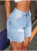 Pantaloncini di Jeans Strappati a Vita Alta da Donna 2025 – Elasticizzati, a Cinque Punti, Stile Streetwear Europeo