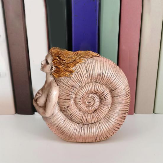 Retro Conch Girl Figurine Sea Snail Women Statue Sculpture Indoor