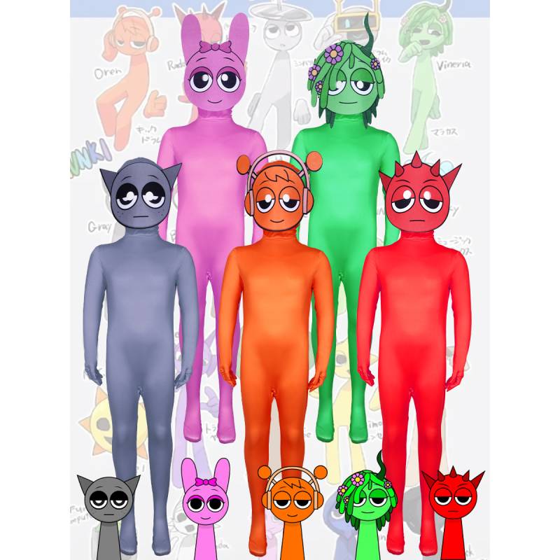 Cosplay Incredibox Sprunki Kids Adults Jumpsuits Halloween Costume Bodysuit