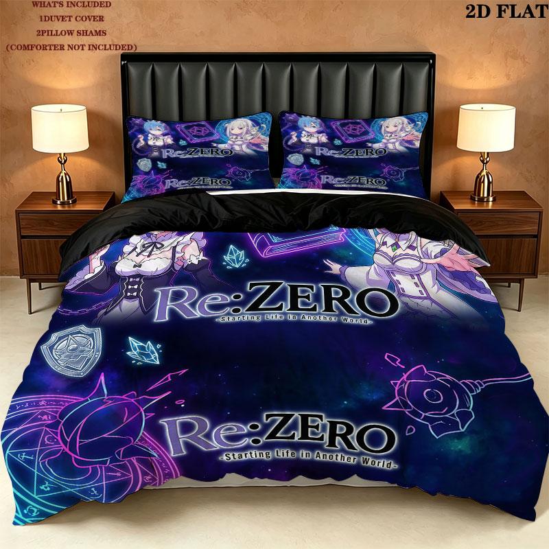 Set Copripiumino Trapuntato con Fantasia Re Zero Federa Regalo di Compleanno per la Casa(1 * copripiumino + 2 * federa, senza nucleo)