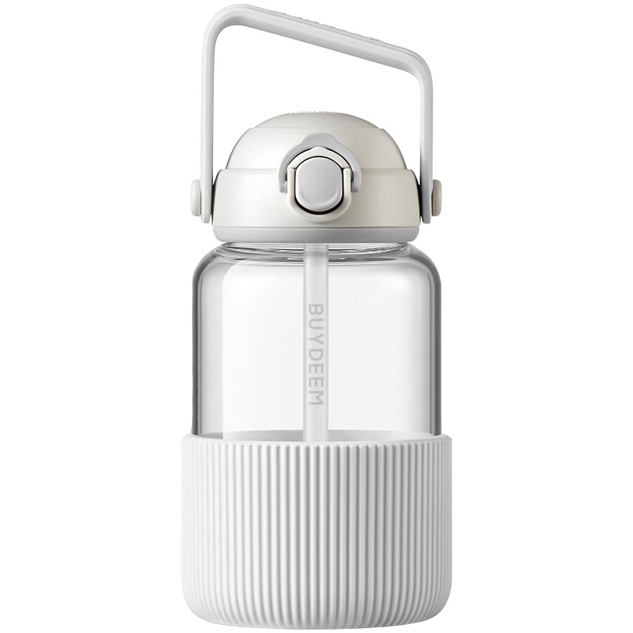 BUYDEEM Glass Water Bottle with Straw 1L, Model DG710, Color Oat White