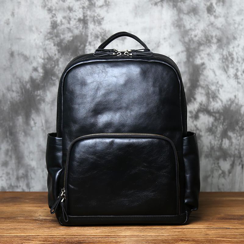 

NZPJ Men s Genuine Leather Backpack Top Layer Cowhide Large Capacity Casual Travel Bookbag Korean Version Fashion Computer Bag чёрный