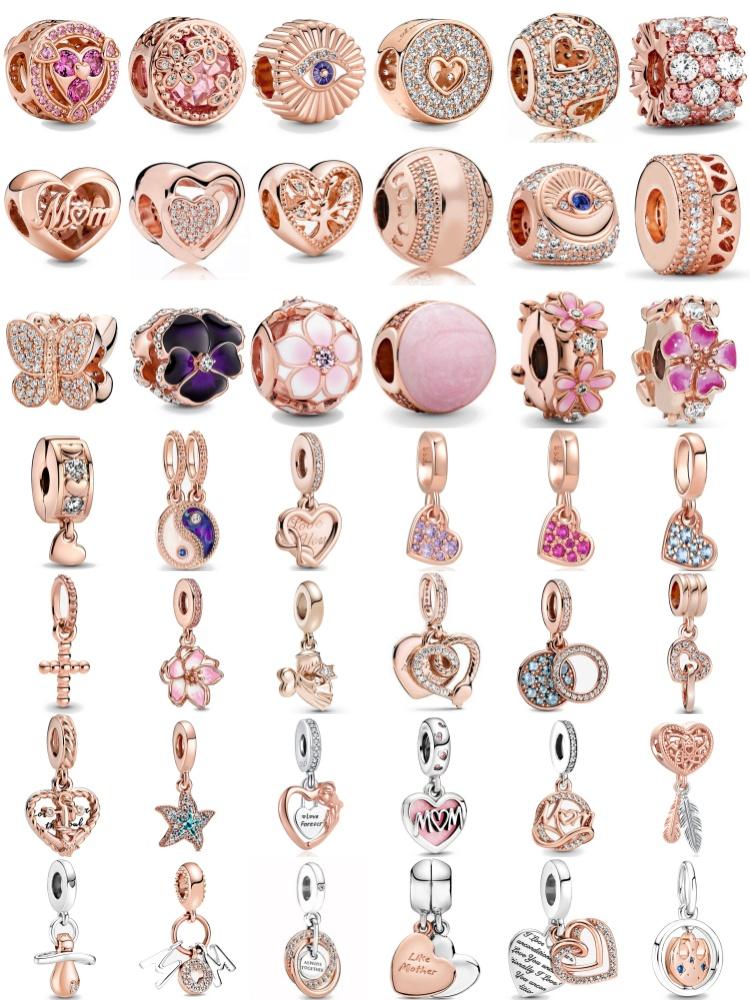 Rose Gold Series Heart-Shaped Beads Pendants Flower Clip Copper Appropriate For European Genuine Bracelets Do-It-Yourself Elegant Jewellery