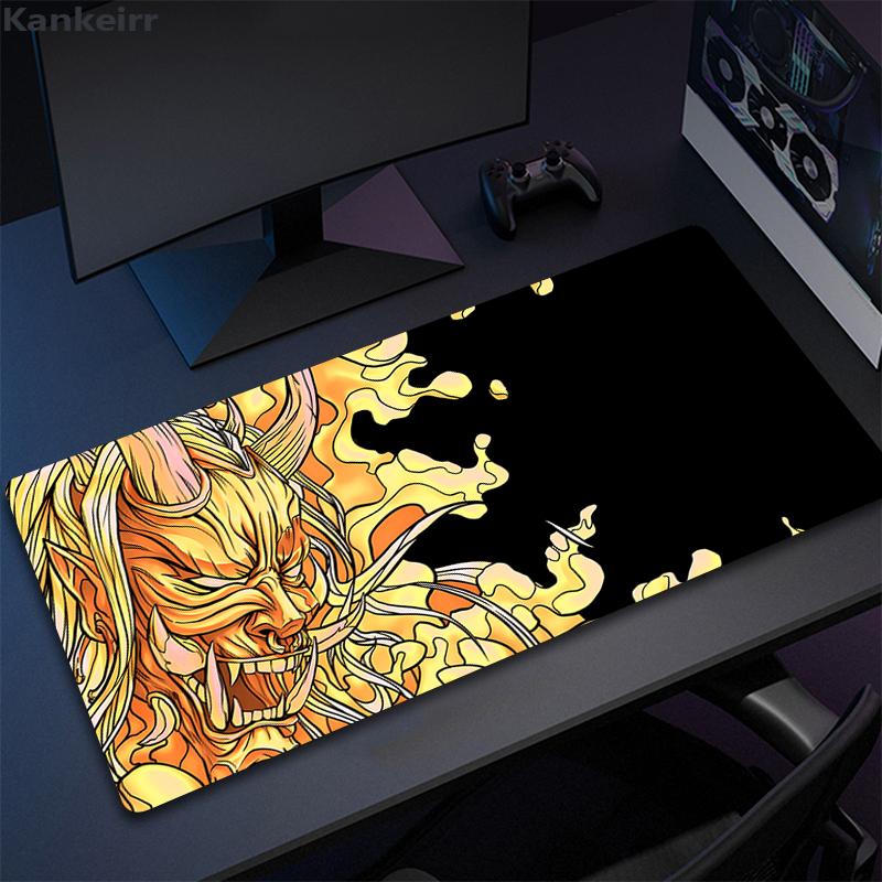 Game Mouse Pad Japanese Samurai Devil Mousepad Black Ghost Face Gamer Deskmat Mousepads Carpet Accessories Big Table Mat 900x400
