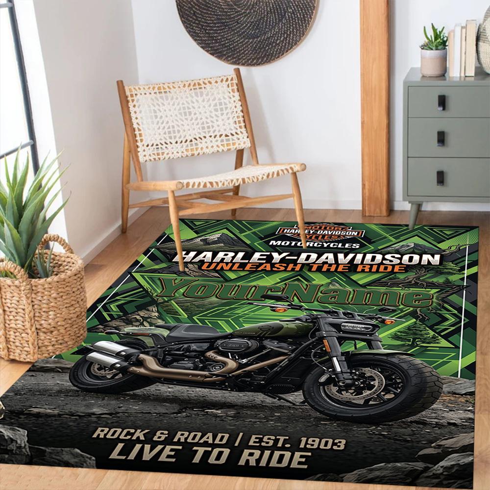 Harley-davidson Motorcycles Personalized Name Floor Rug Office Rug Perfect for Game Room Outdoor Kitchen Study room Antislip Carpet Decorate Offices