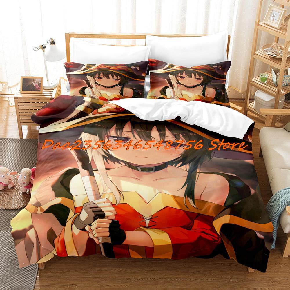 Megumin Konosuba Beding Set Single Twin Ful Quen King-Sized Dimensionsd Dimensions Bed Linen Set Aldult Kid Bedrom Duvetcover Sets 3D Anime Bed Shet