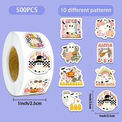 500 Sheets/Roll Hippie Spooky Ghost Stickers for Journal & DIY Phone Case Decoration.