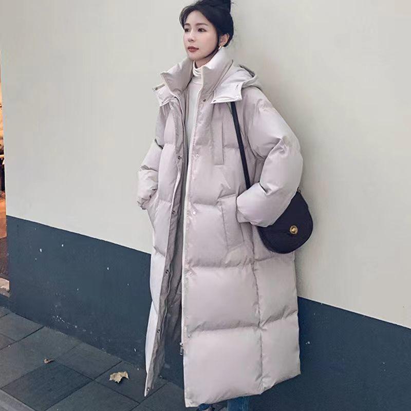 Koreai Divat Női Téli Vastag Középhosszú Laza Pehelykabát Meleg Kabát Térd Fölé