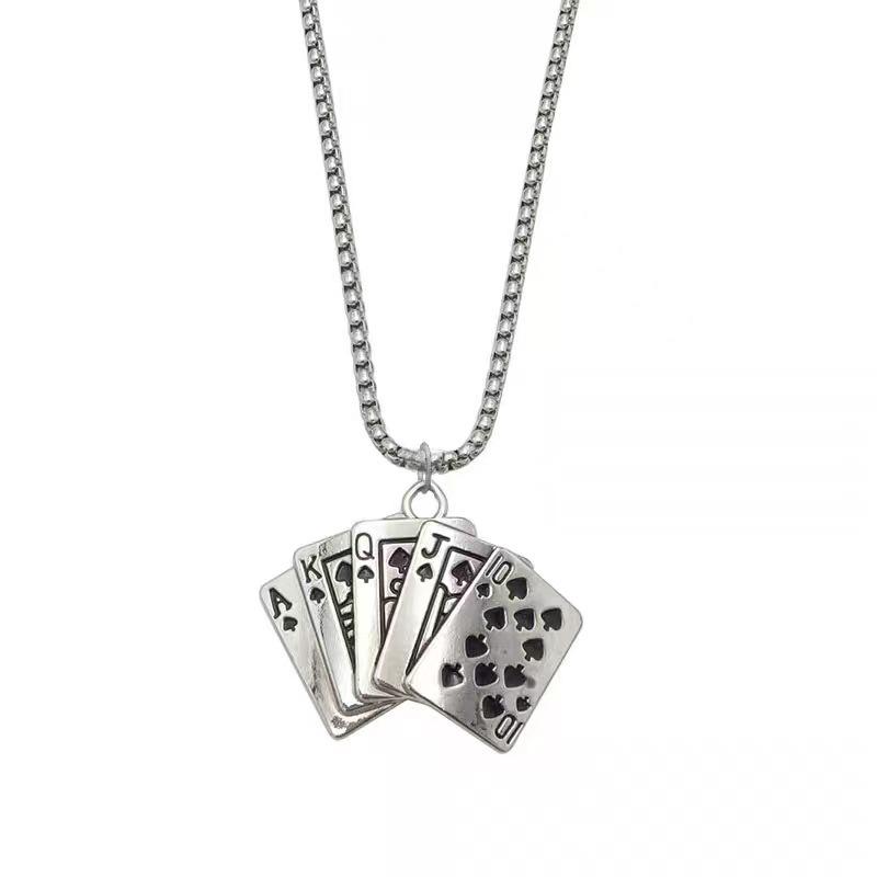 

European and American Titanium Steel Necklace Hip Hop Punk Poker Card Spade A Couple Pendant Tide Long Sweater Chain Accessories