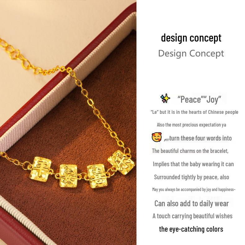 Gold Shop Style Sand Gold Bling Peace & Joy Crushed Ice Cube Bracelet for Women - Light Luxury High-End Beaded Jewelry