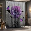 Vintage Floral Shower Curtain Goth Dark Rose Flower Butterfly Shower Curtains for Bathroom Decor Sets, Waterproof Cloth Fabric