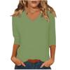 Women's Daily Versatile Casual V-Neck Solid Color Seven-Sleeve T-Shirt Top