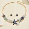 Boho Beach Colorful Enamel Starfish Shell/Flower/Flower Statement Jewelry Set Dopamine Necklace Earrings Summer Vacation Jewelry