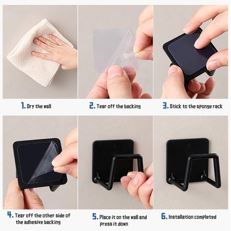 1-6PCS Kitchen Organizer Sponger Holder Punch-free Sink Drain Sponge Holder Wire Ball Rag Brush Organizer Wall Hook Kitchen Tool