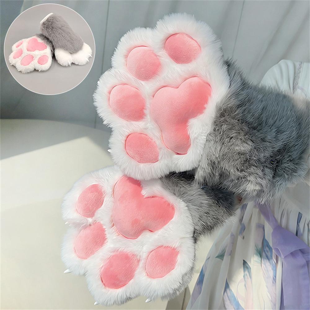 Kawaii Fursuit Katzenpfoten Handschuhe mit Quietscher, Plüsch Tierpfoten Fäustlinge mit Harz Krallen für Cosplay & Bühnenauftritt 1 Pair gray