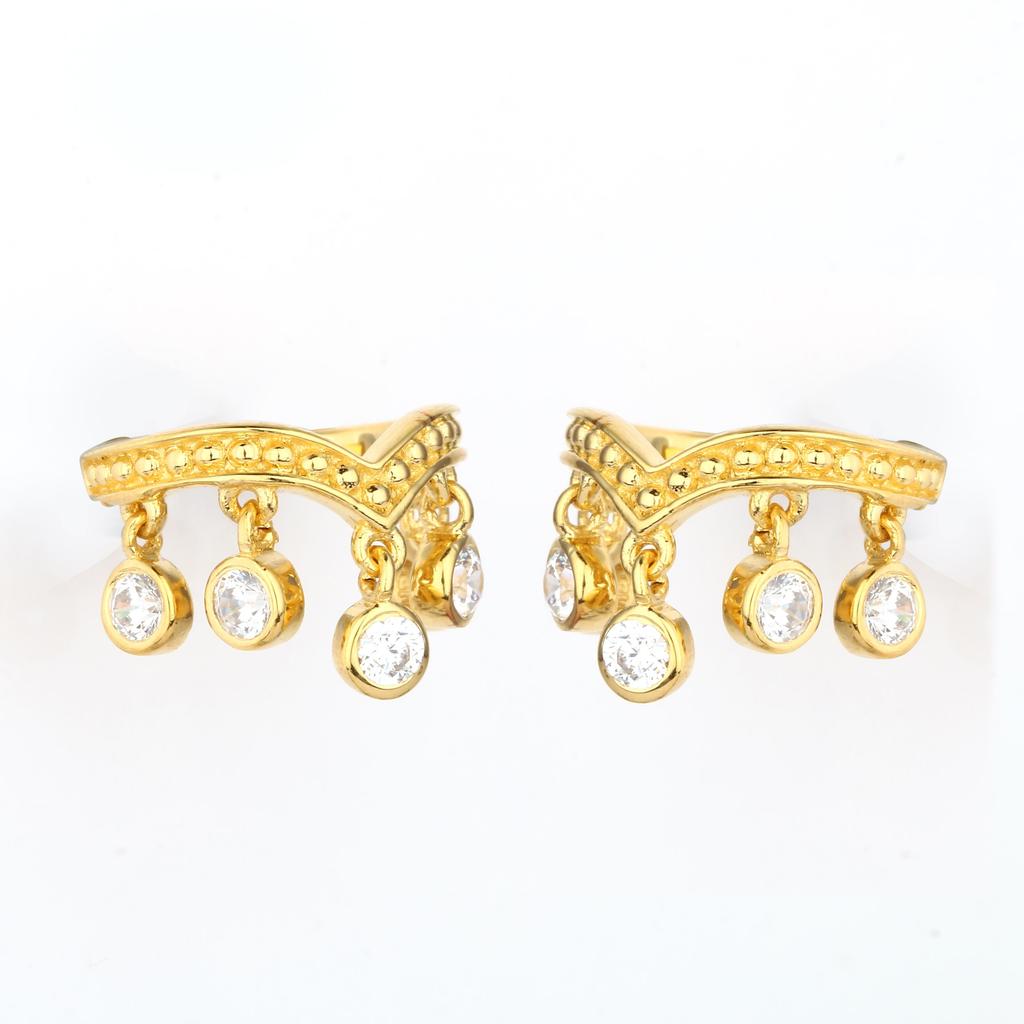 White Cubic Zirconia Ear Cuff Earrings 925 Silver Yellow Gold Plated
