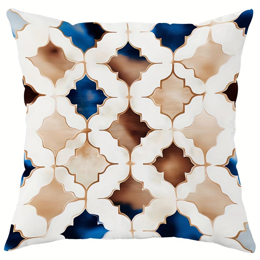

Home Decor Blue & Brown Floral & Geometric Pillow Covers Pattern Cushion Cover Suitable For Sofa Bedroom Car Pillow Cover 16x16Inch