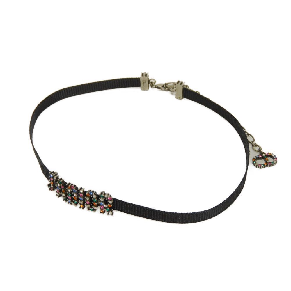Used J'ADIOR crystal choker (N0681ADRCY 7984) in excellent condition with a black ribbon inset and CD logo in clear
