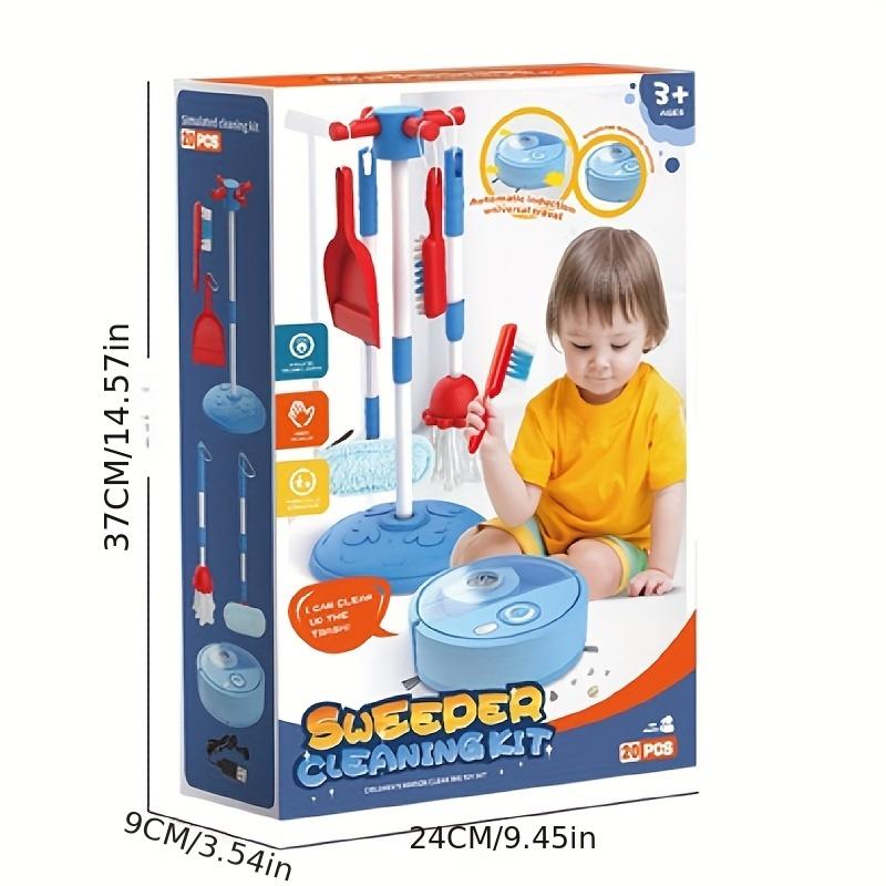 Kids Cleaning Set for Toddlers Pretend Play Educational Set with Kids Toddler Vacuum Floor Sweep Robot Broom Mop Brush Dust Pan