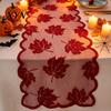 Fall Harvest Table Decor Runner Decorations, Maples Leaves Lace Orange Seasonal Dining Room Tablecloth Runner, Autumn Thanksgiving Decorations