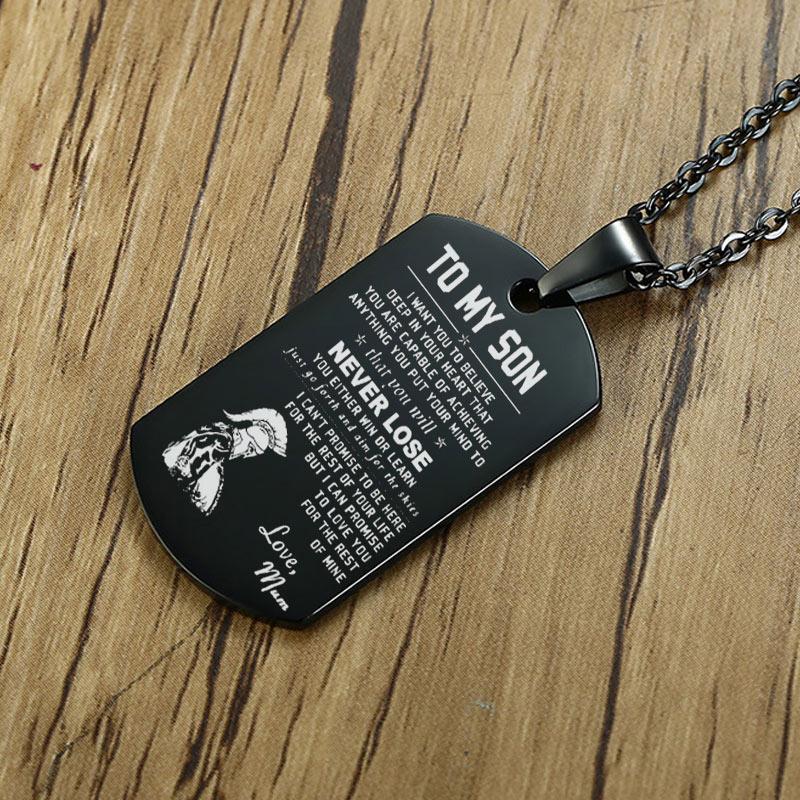 Minimalistische Edelstahl Hundemarke Anhänger Halskette Personalisierbarer Name Papa An Meinen Sohn Personalisiert Familie BFF