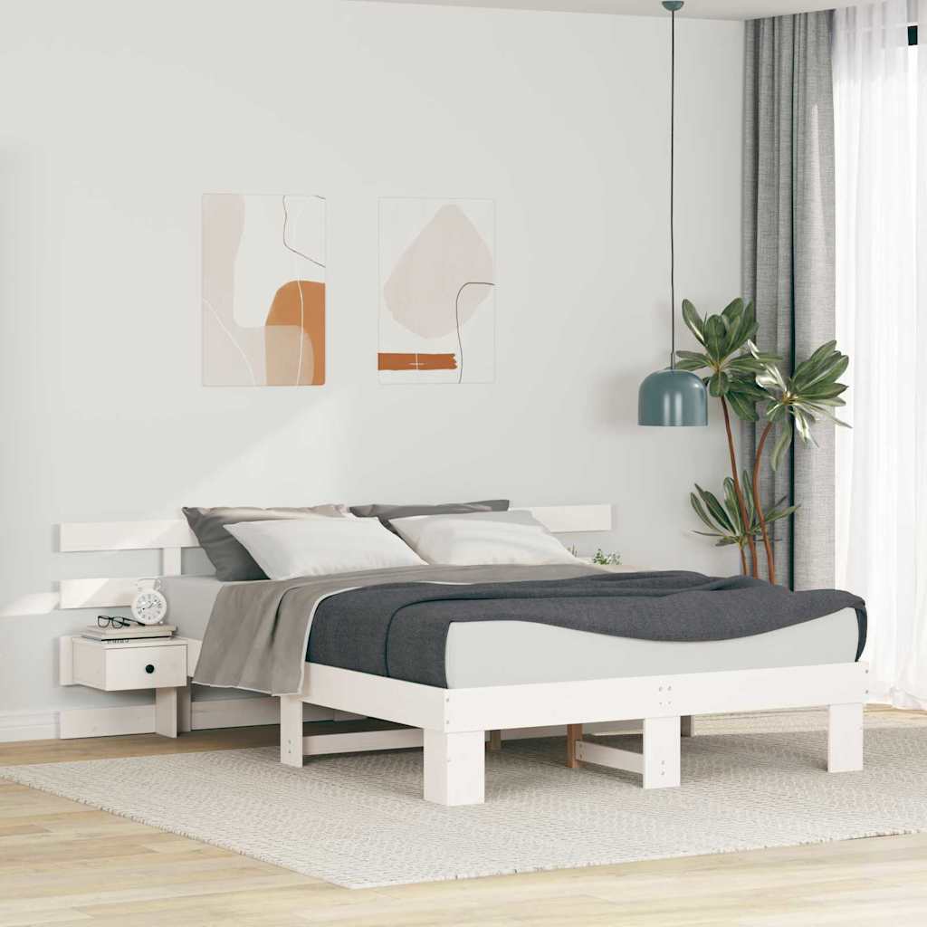 Bed Frame with Headboard White 140 x 200 cm Solid Pine Wood