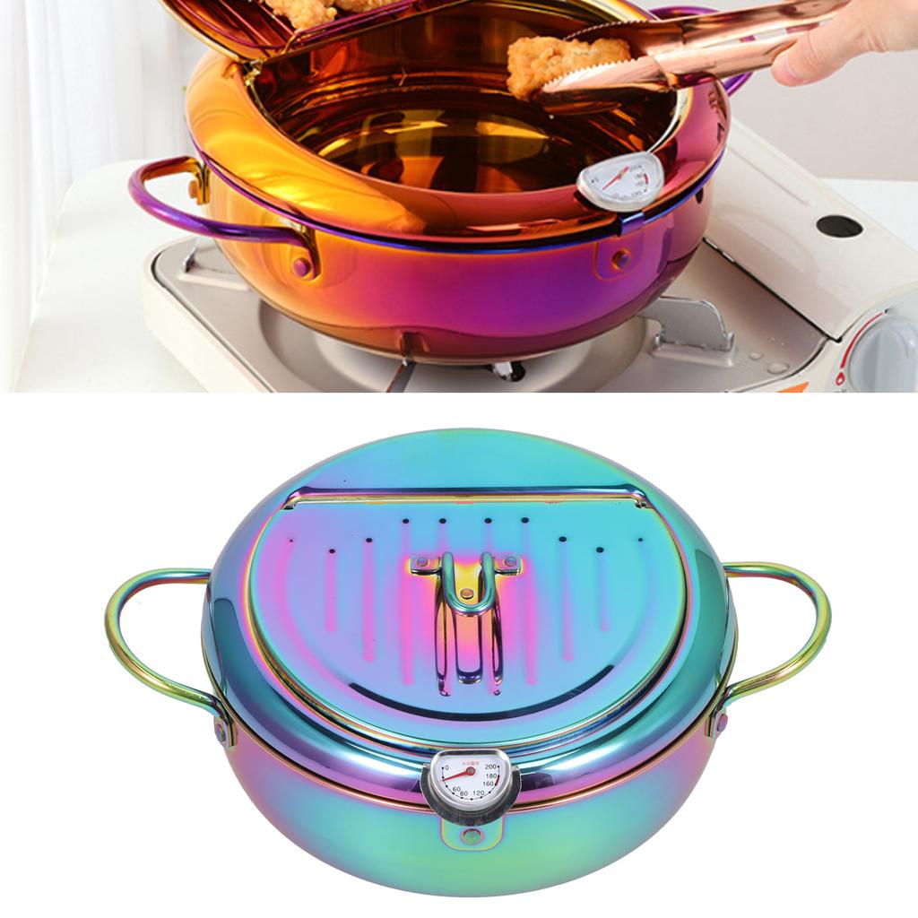Stainless Steel Fryer with Thermometer 3.2L Non Stick   Frying Pot Kitchen Cookware Accessory