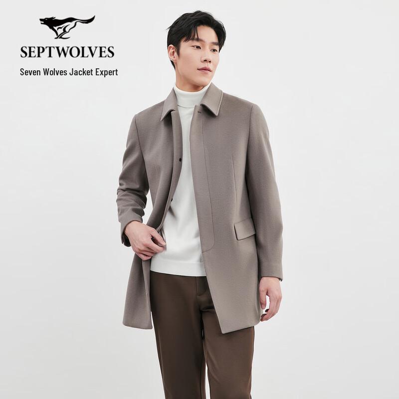 SEPTWOLVES Men's Mid-Length Wool Blend Lapel Overcoat