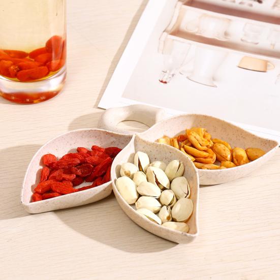2Pcs Dipping Dish 3 Compartments Leaf Shape Food Grade Salad Dressing Anise Chili Powder Seasoning Sauce