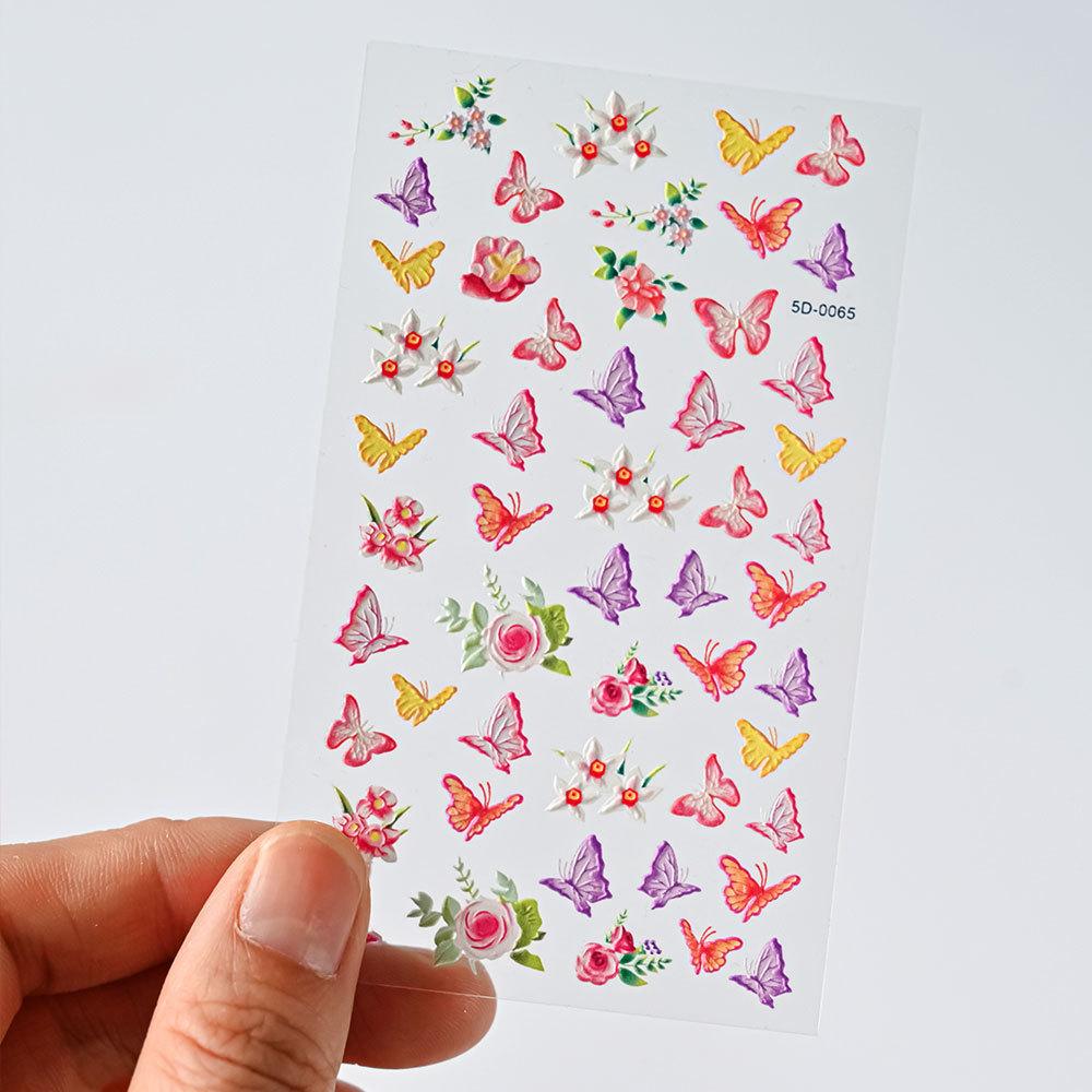 Color Relief Butterfly Nail Art Sticker 5D Three-Dimensional Butterfly Flower Adhesive Nail Decorative Relief Sticker