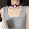 Stylowy Czarny Choker Skórzany z Diabelskimi Oczami Estetyka Harajuku Grunge Punk Rockowy Naszyjnik Damski Łańcuszek na Obojczyk Akcesoria Biżuteria