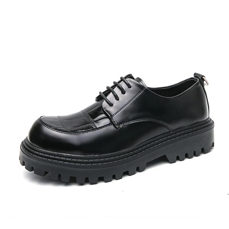 Fashion Spring New Thick Soled Lace Up Oxford Shoes for Men Designer Leather Shoes Waterproof Platform Business Formal Round Toe Shoes