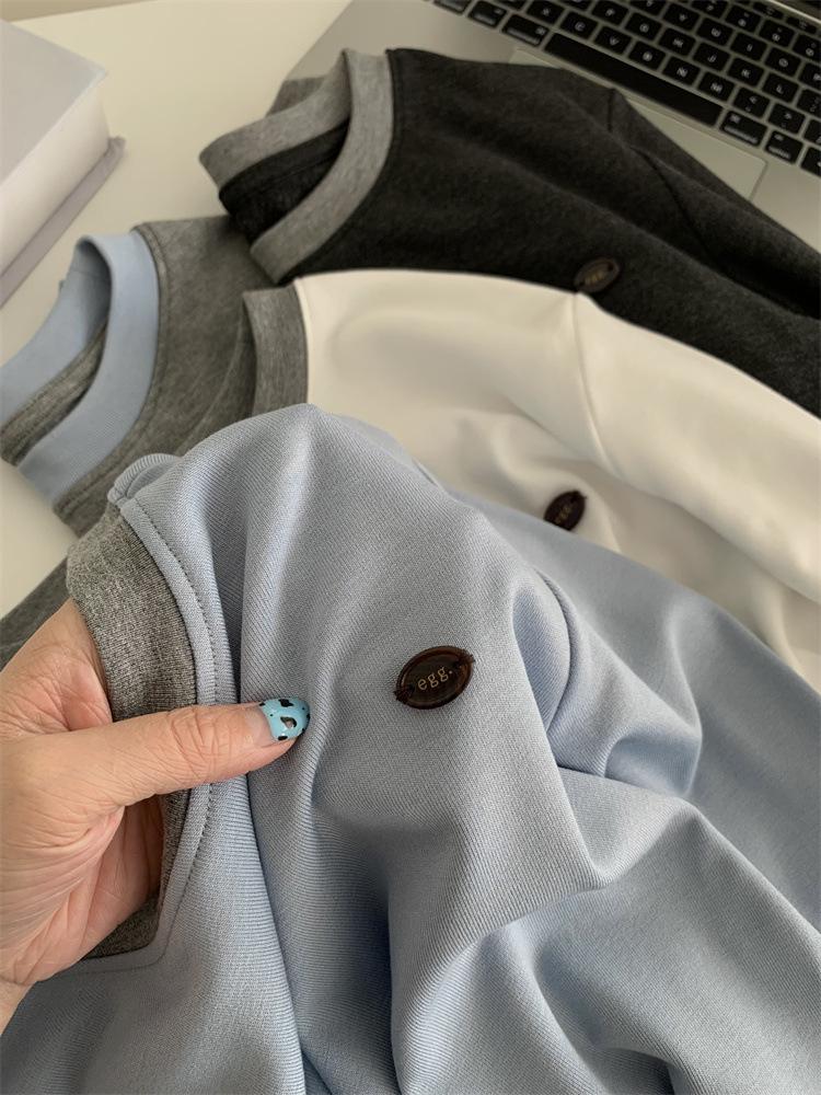 Women's Premium Color Block Round Neck Long Sleeve Fleece T-shirt - Autumn/Winter Imitation Cashmere Base Layer