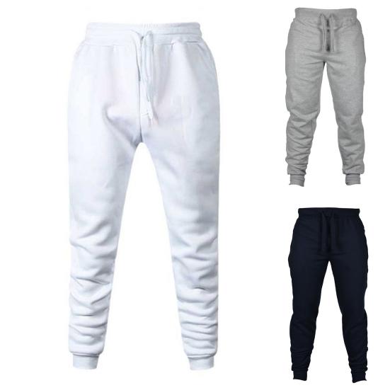 Men Jogger Solid Color Drawstring Plush Thick Warm Pants Sweatpants Trousers
