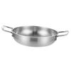 Dual Loop Handle Frying Pans 1350ML Thicken Stainless Steel Flat Bottom Skillet for Cooking Seafood Fried Rice Silver