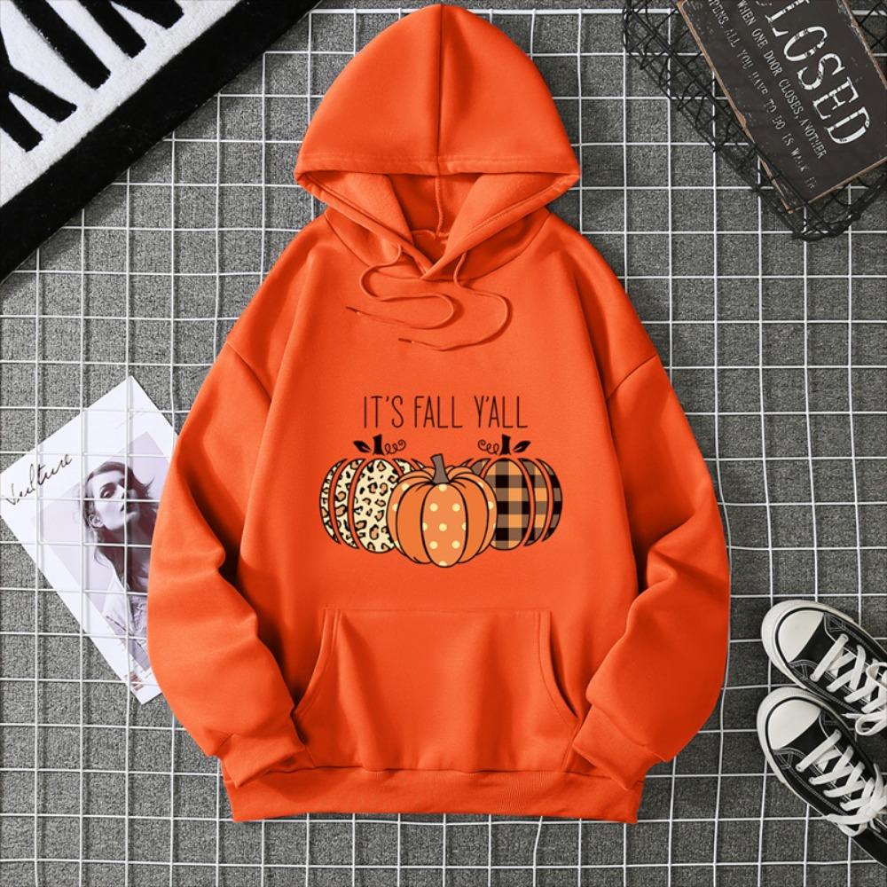 2025 Thanksgiving Pumpkin Graphics Women’s Black Gray Hoodies Soft Cotton Loose For Comfortable Fall/Winter Halloween Relaxation