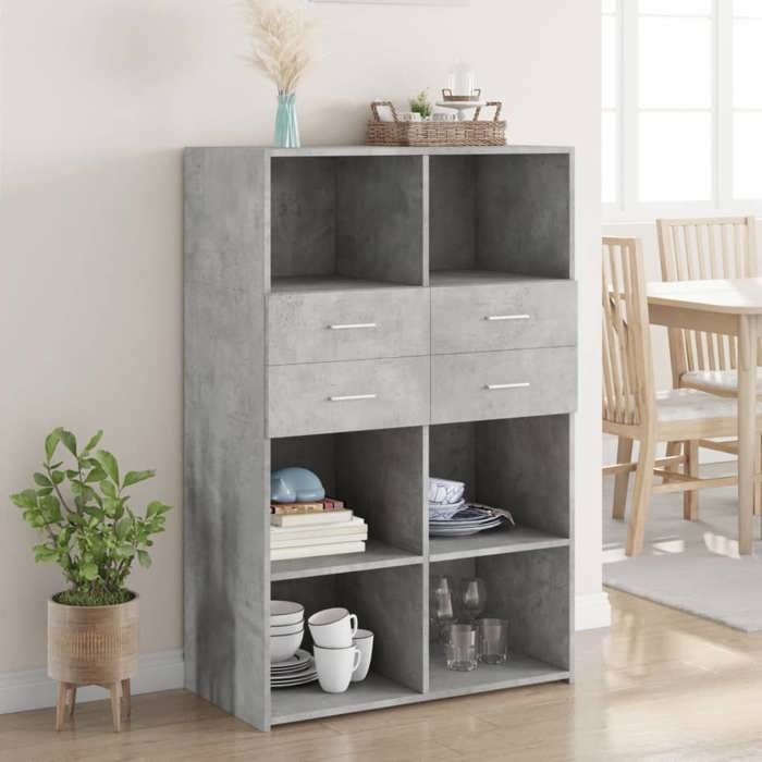 VidaXL Buffet haut gris béton 80x42,5x124 cm bois d'ingénierie, buffet, armoire de rangement, panneau latéral, armoire, 3281388