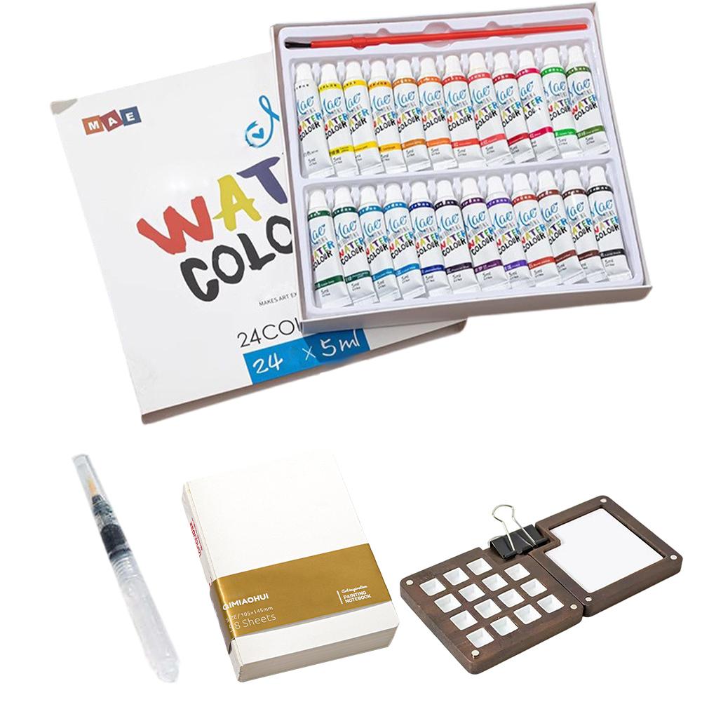 Tragbare Reise-Malfarbenpalette Mini Aquarellfarben-Set Tragbares Aquarellfarben-Set Holzgitter Farbkasten Geschenk für Kinder Geburtstag